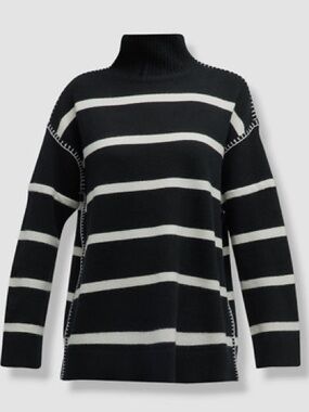 Alice + Olivia Women's Black Striped Wool Cashmere Blend Sweater Size S